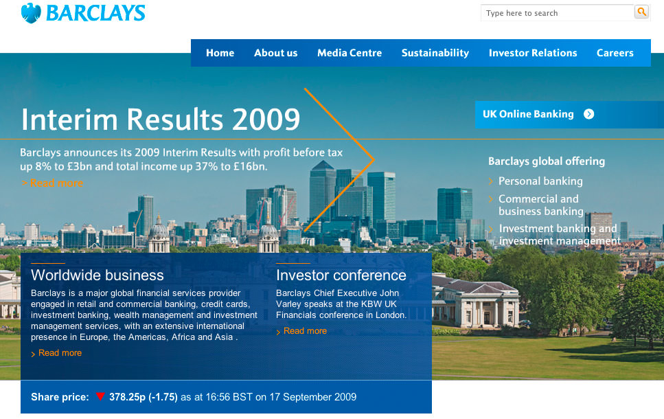 Barclays homepage August 2009 - photography by Will Pearson