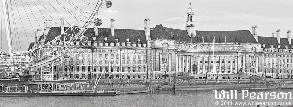 London Eye Panorama in Black and White