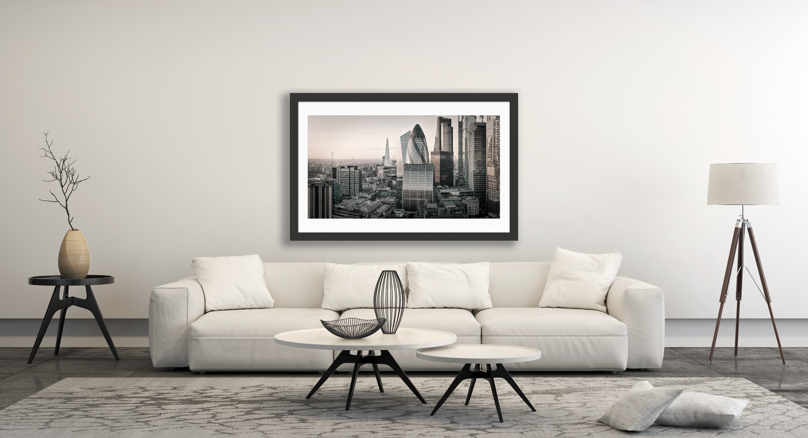 A framed fine art print of The City Awaits in a room setting