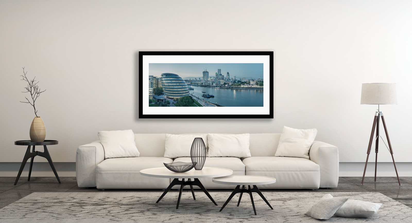 A framed fine art print of Constant Thames in a room setting