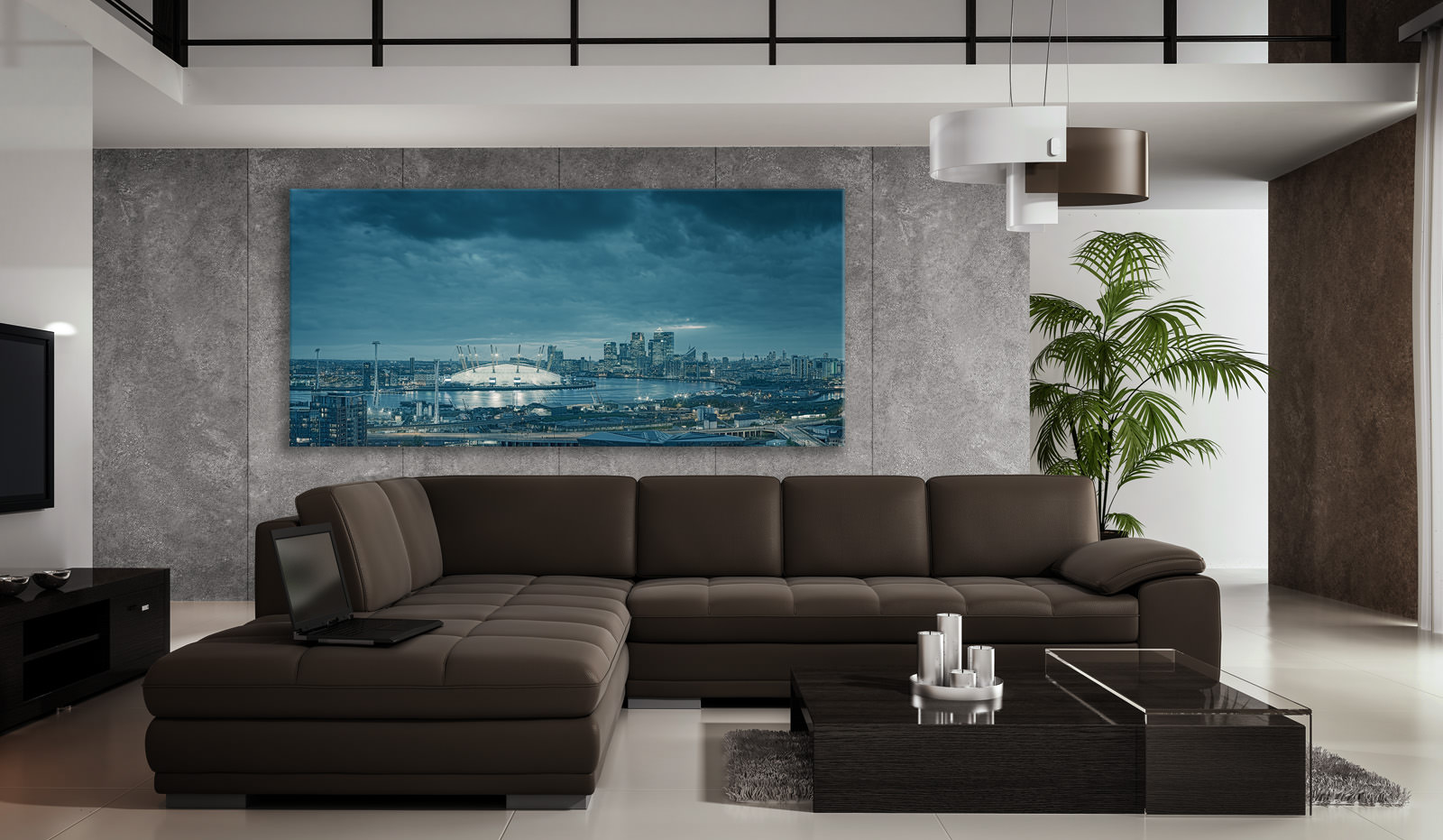 A large acrylic print of London From Greenwich in a room setting