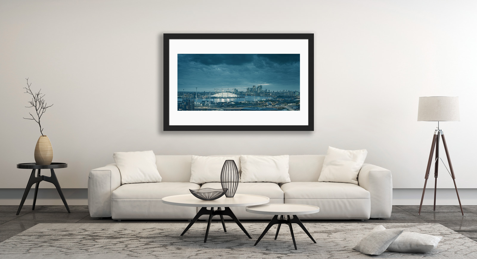 A framed fine art print of London From Greenwich in a room setting