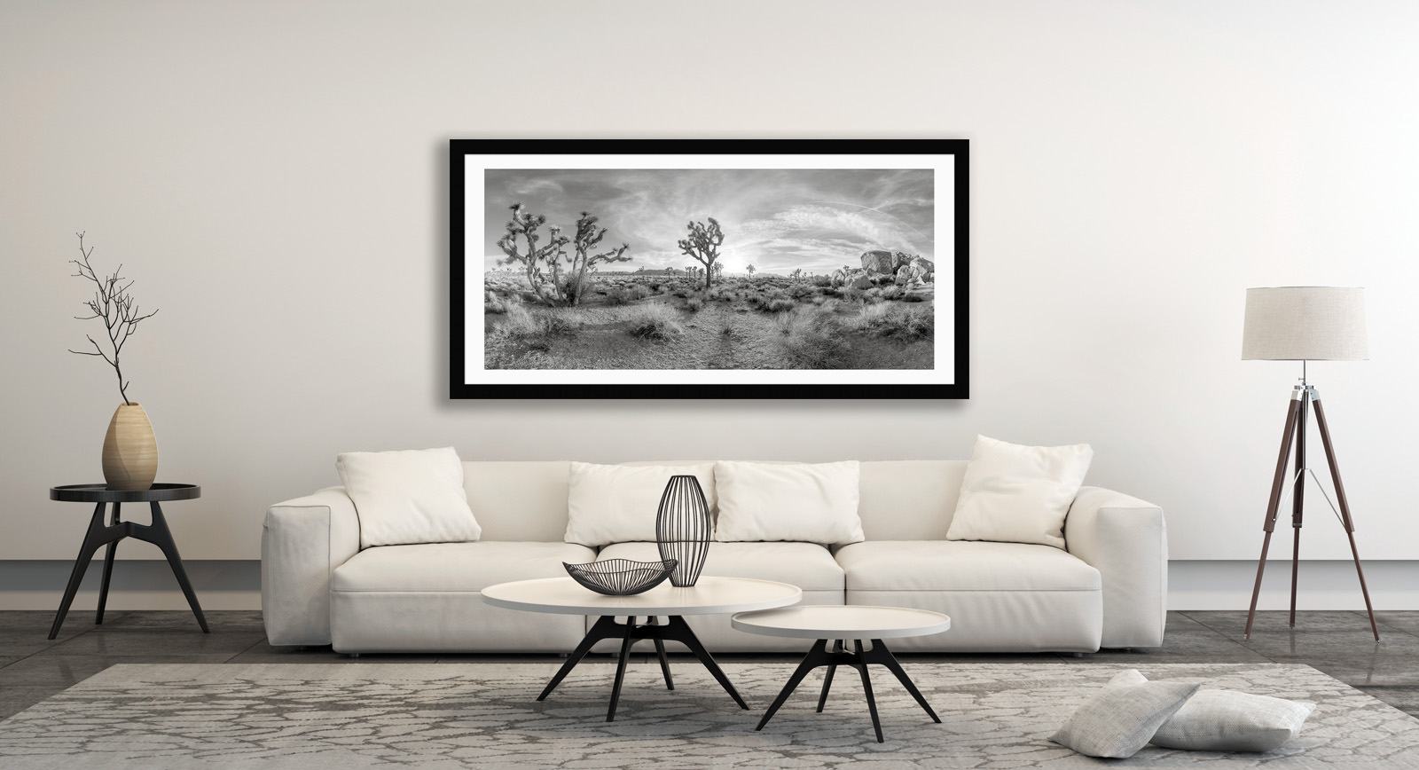 A framed fine art print of Joshua Tree in a room setting