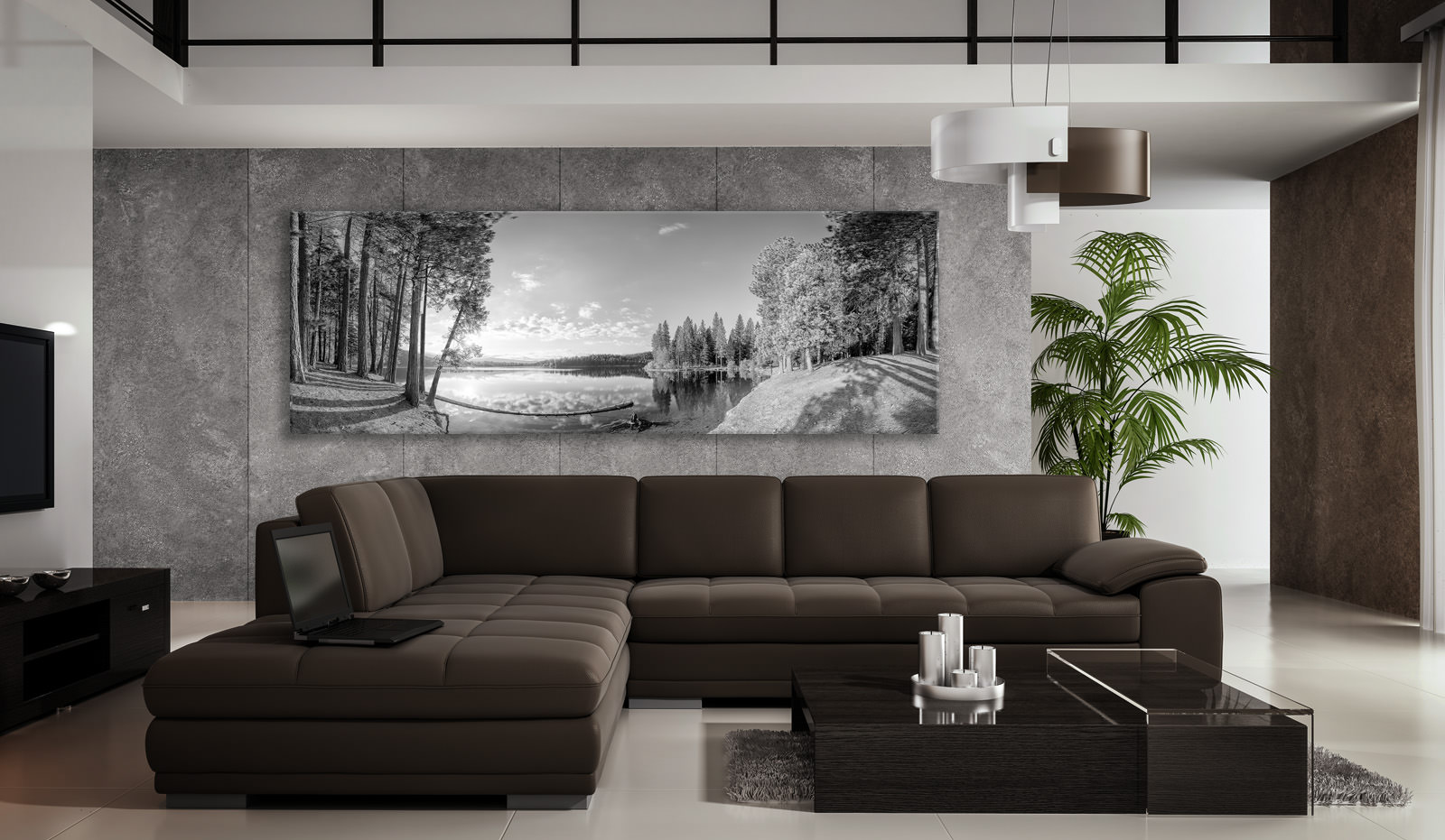 A large acrylic print of Lake Siskiyou in a room setting