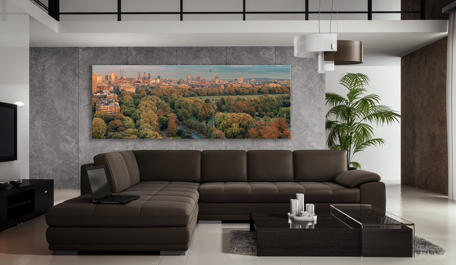 A large acrylic print of Hyde Park 2011 in a room setting