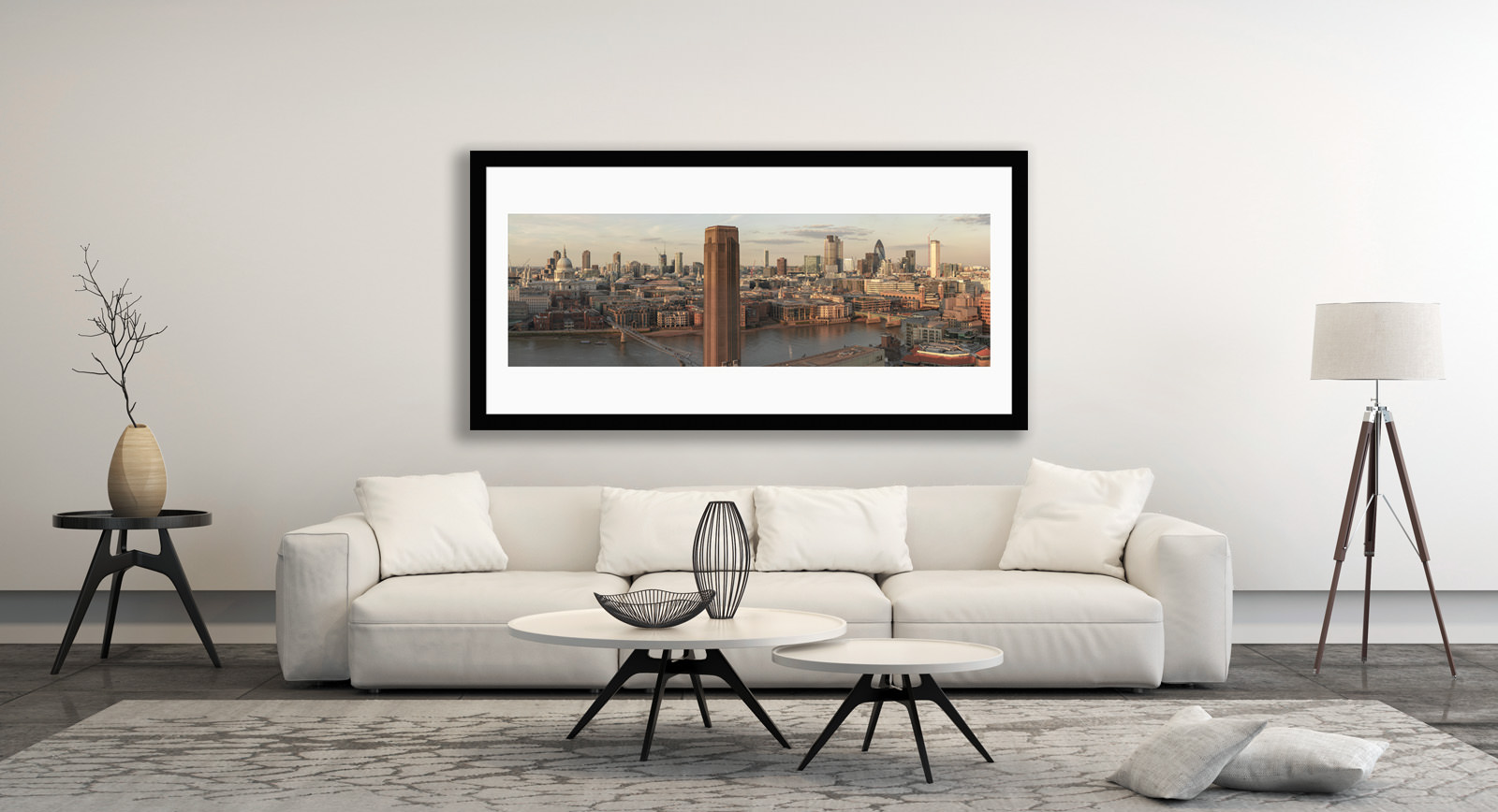 A framed fine art print of London Stilled In Evening in a room setting