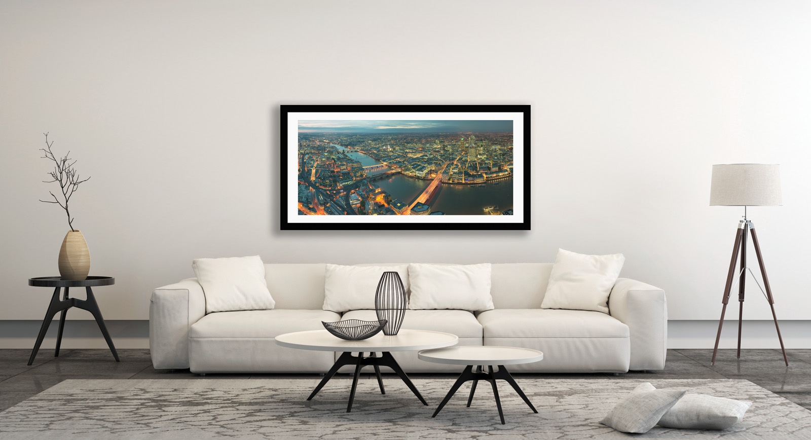 A framed fine art print of Shard Night in a room setting