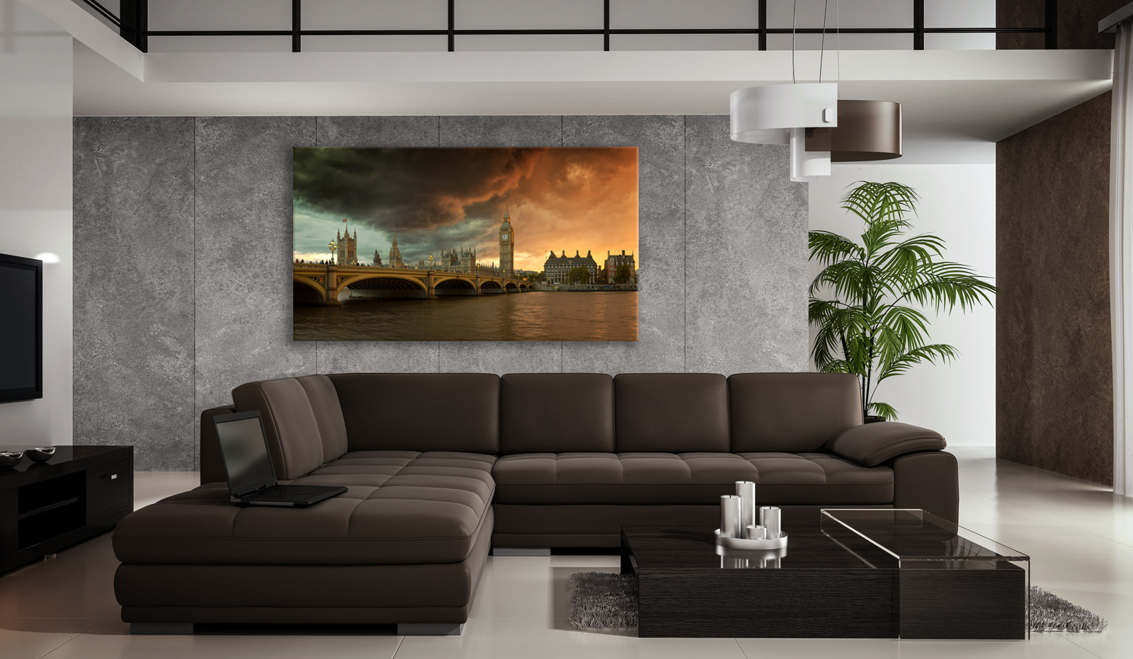 A large acrylic print of Palace of Westminster in a room setting