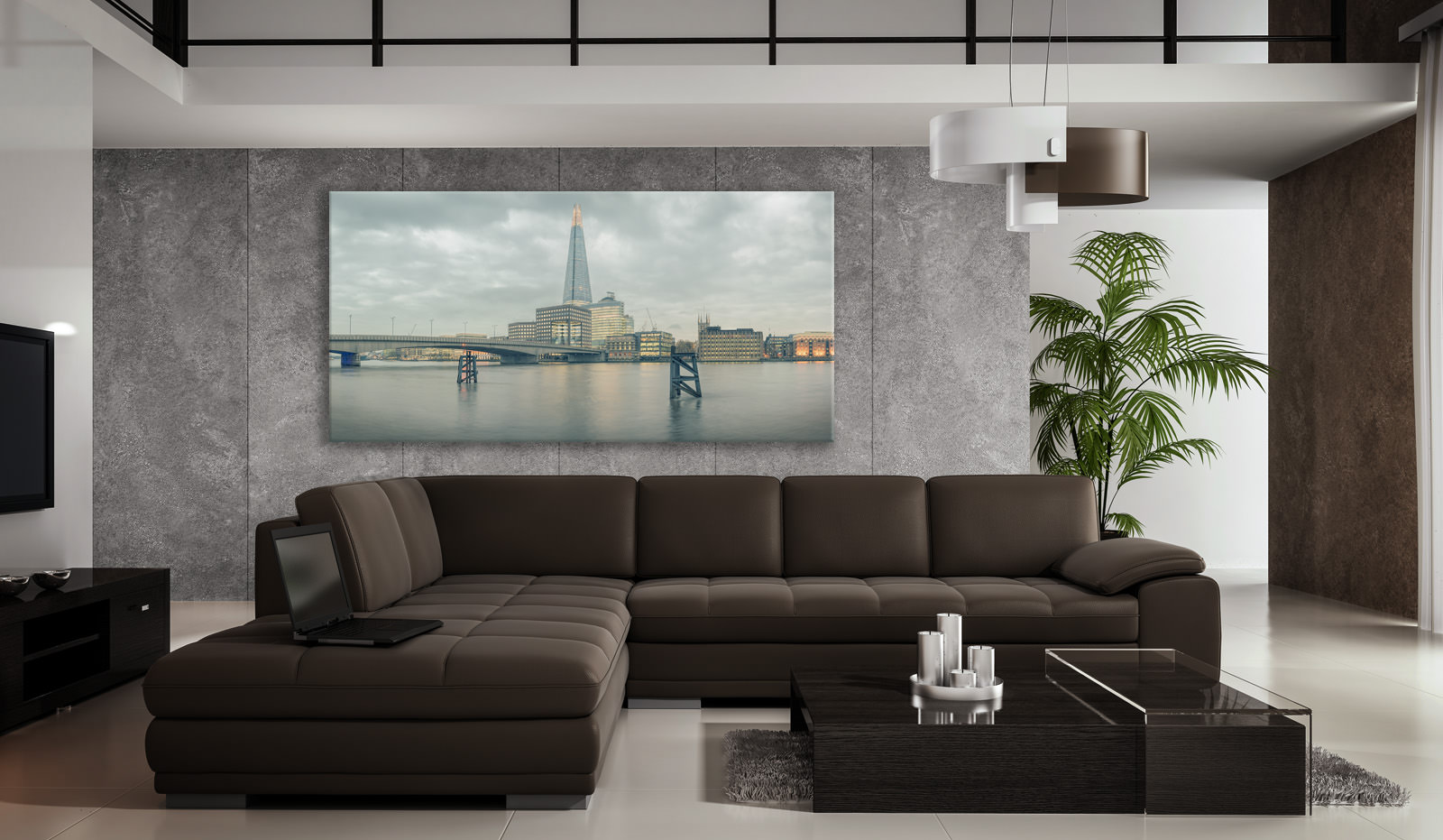 A large acrylic print of Planate London in a room setting