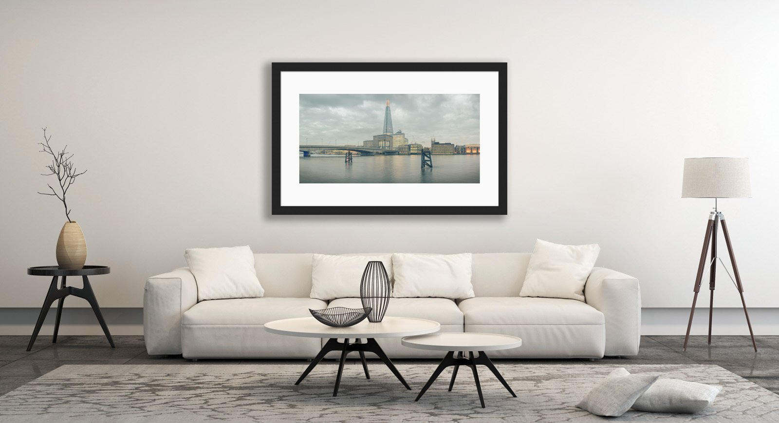 A framed fine art print of Planate London in a room setting