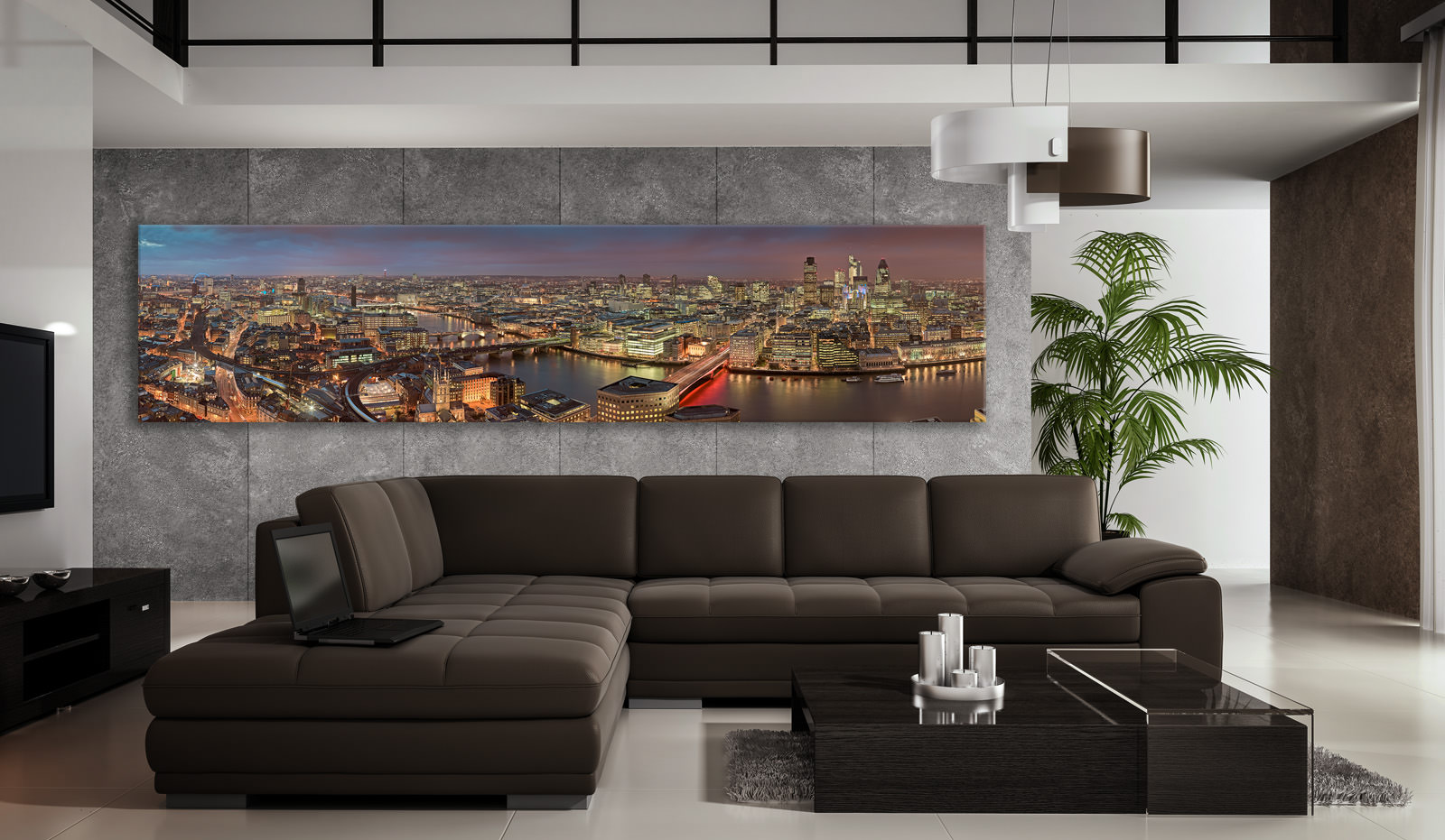 A large acrylic print of Shard Night 2010 in a room setting