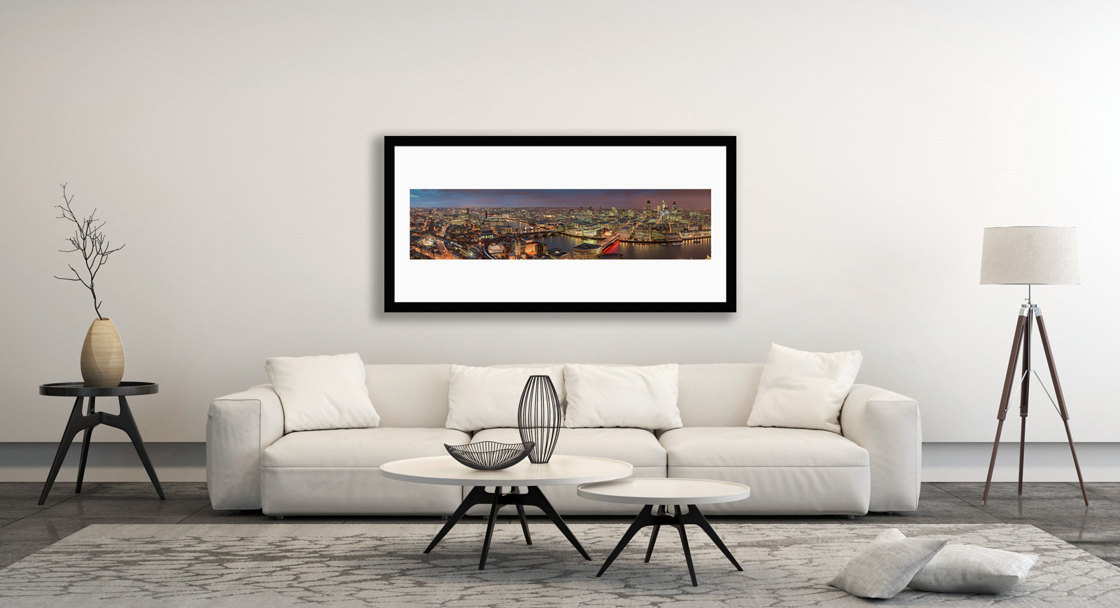 A framed fine art print of Shard Night 2010 in a room setting
