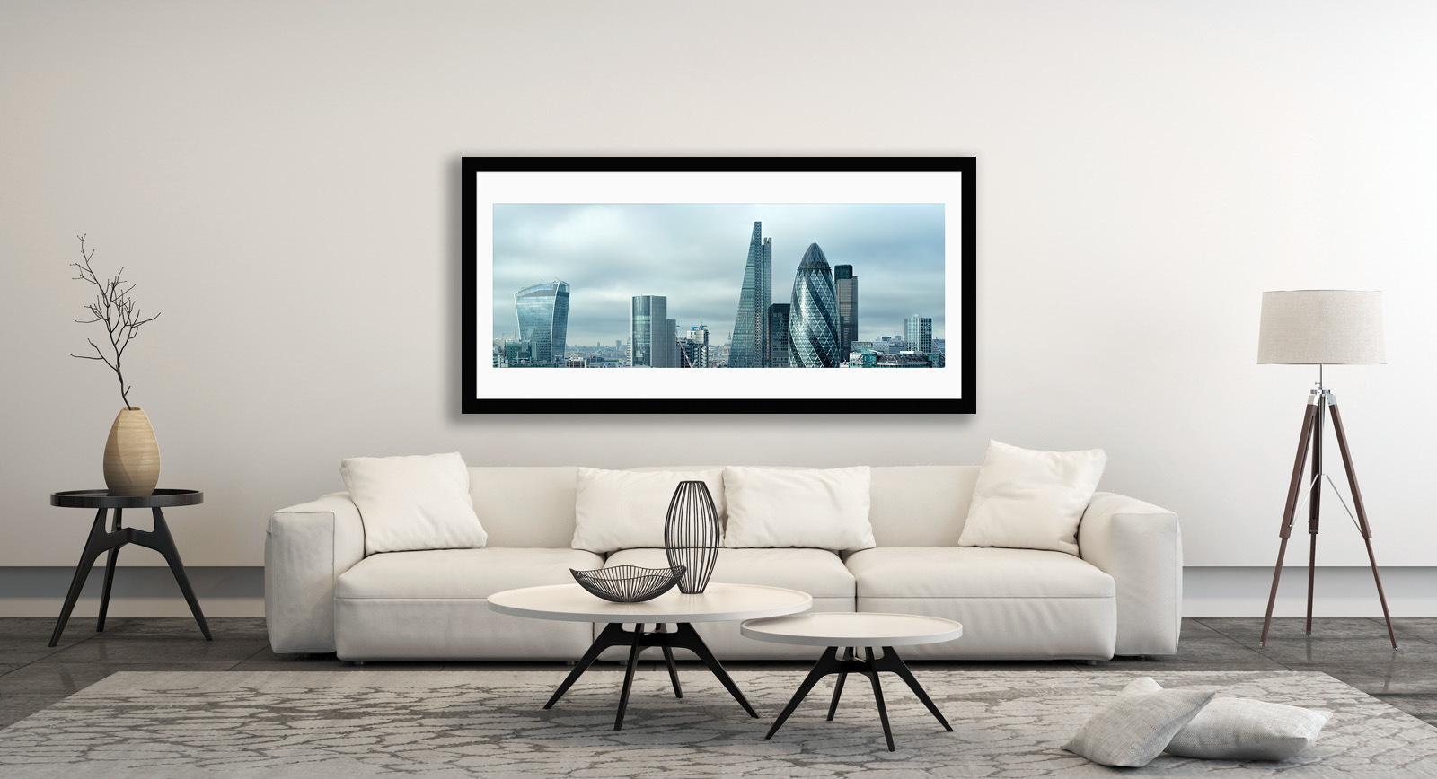 A framed fine art print of Silvered City in a room setting