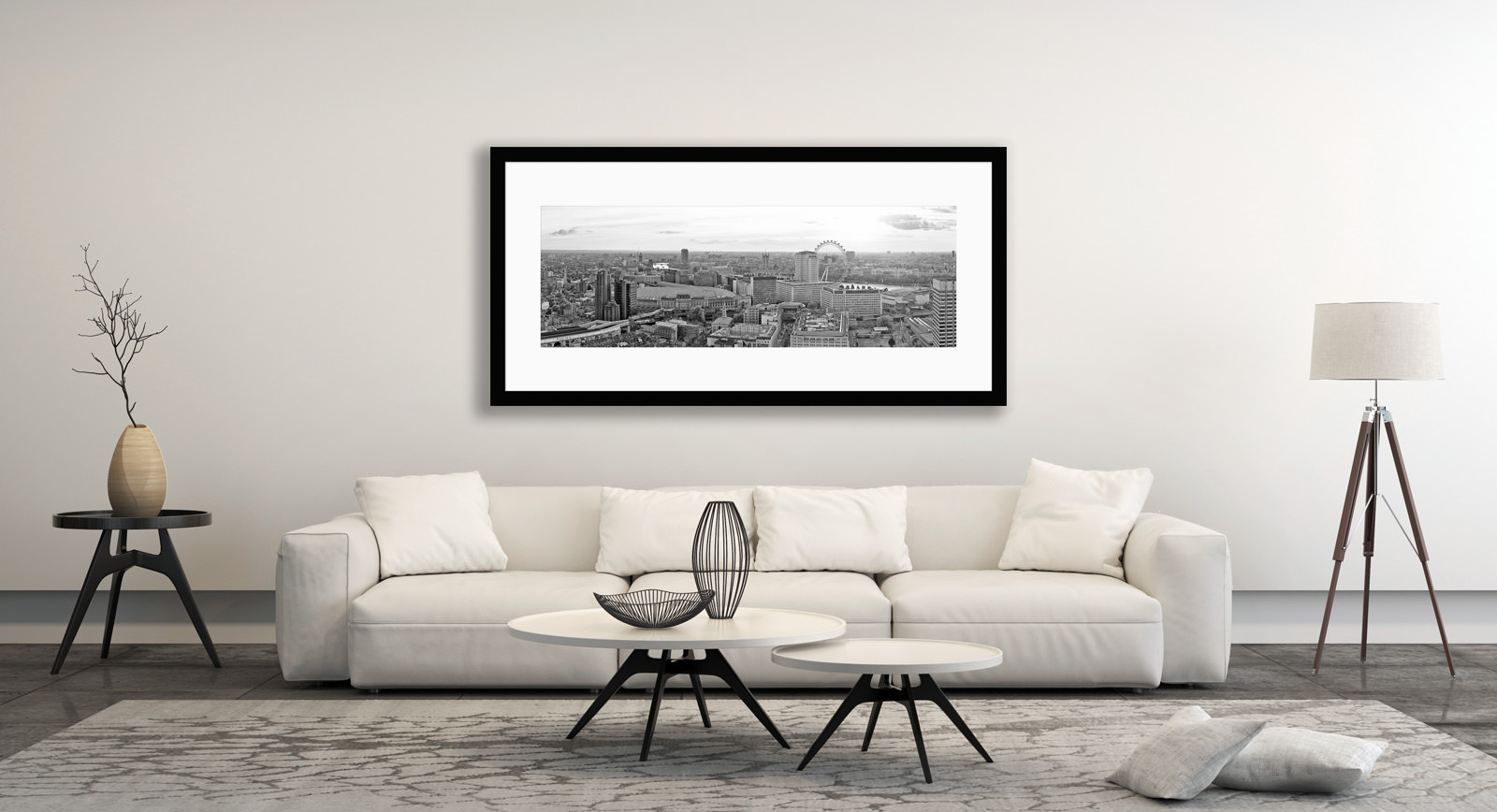 A framed fine art print of Sundown Over Waterloo in a room setting