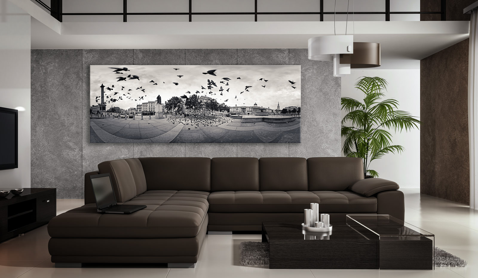 A large acrylic print of The Birds in a room setting