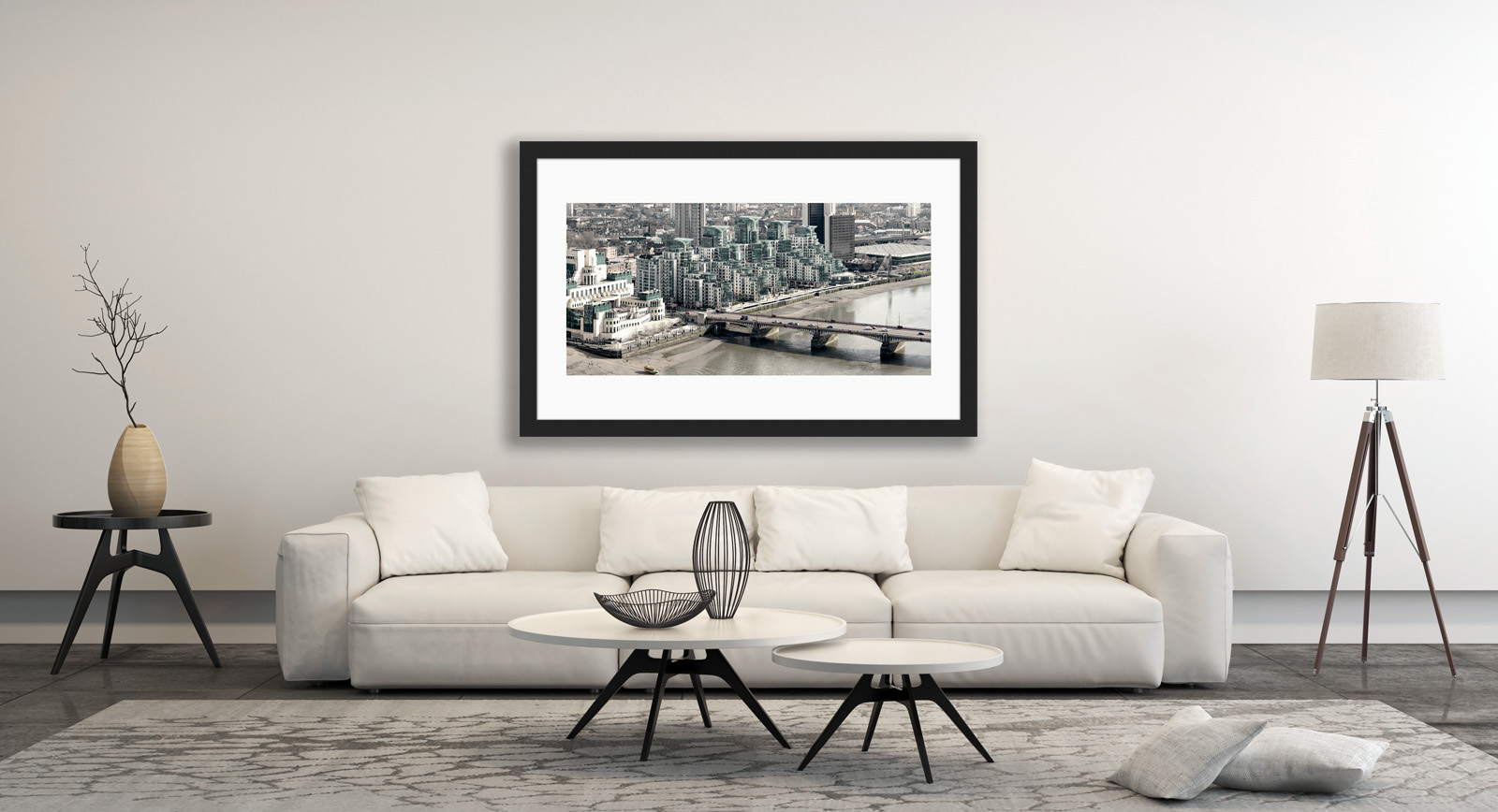 A framed fine art print of Vauxhall Bridge View in a room setting