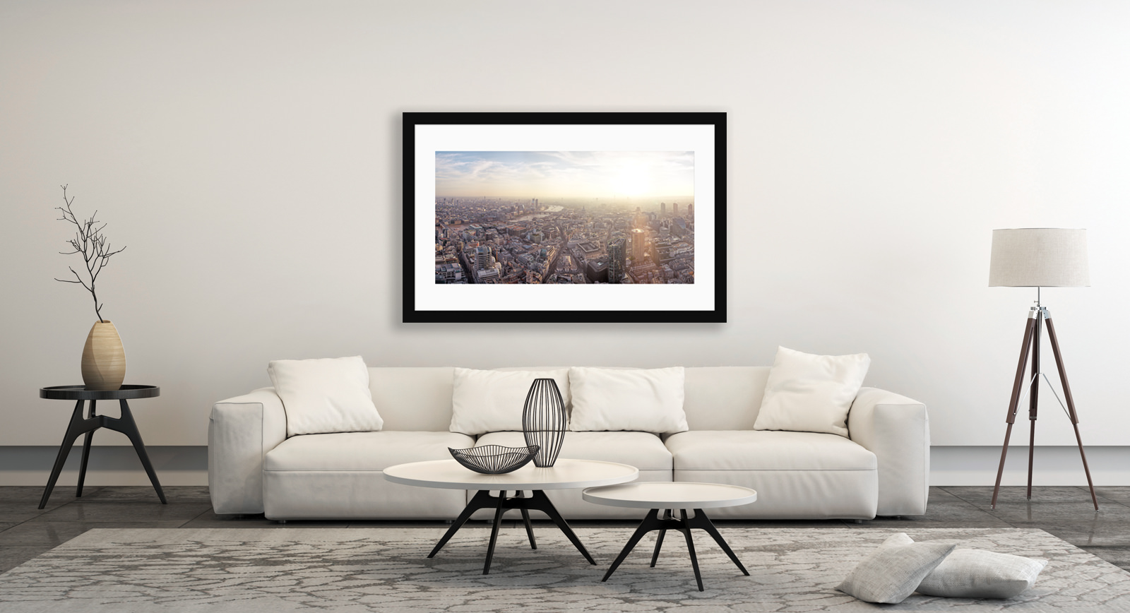 A framed fine art print of Sundown Over West London in a room setting